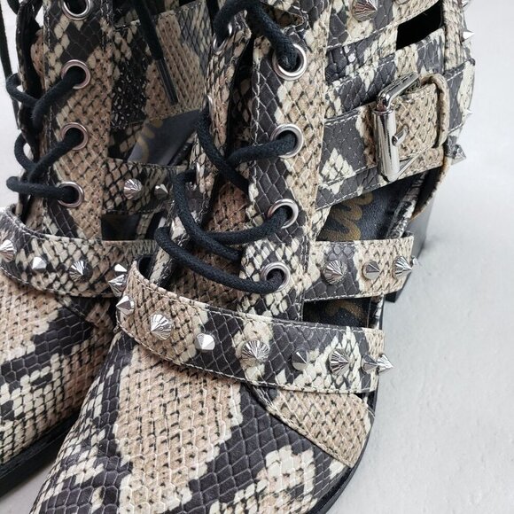 Sam Edelman Elana Studded Boot Womens 7.5 Beige Leather Snake Cut Out Ankle Heel - Picture 11 of 16